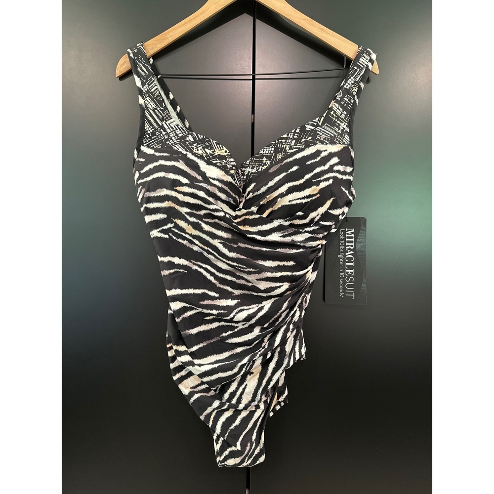 Miraclesuit‎ Escape Zebra Print One Piece Swimsuit Black White 16 NWT 6552366
